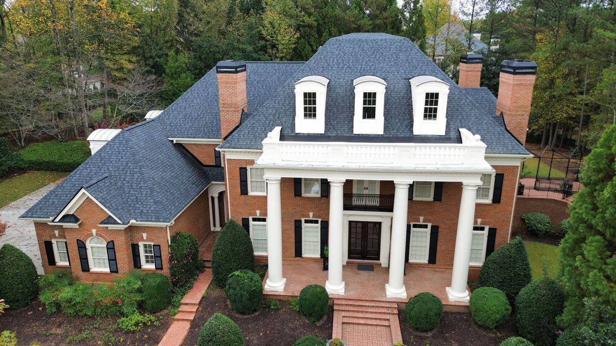 CertainTeed Landmark Pro Moire Black roof replacement - completed drone photo